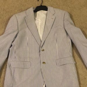 Seersucker suit. Pants have a pleated front